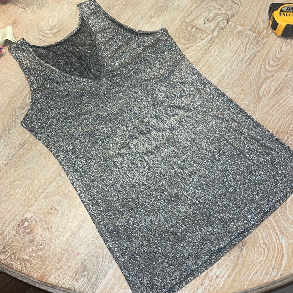 Disco vintage shimmer tunic top silver black